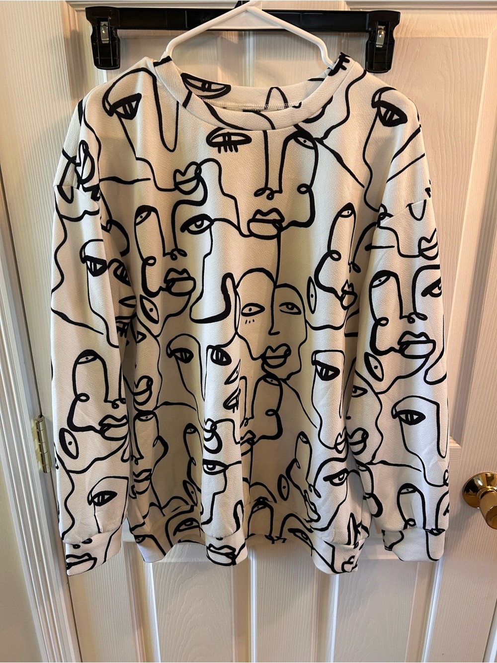 SHEIN White Pullover with Black Abstract Face Print